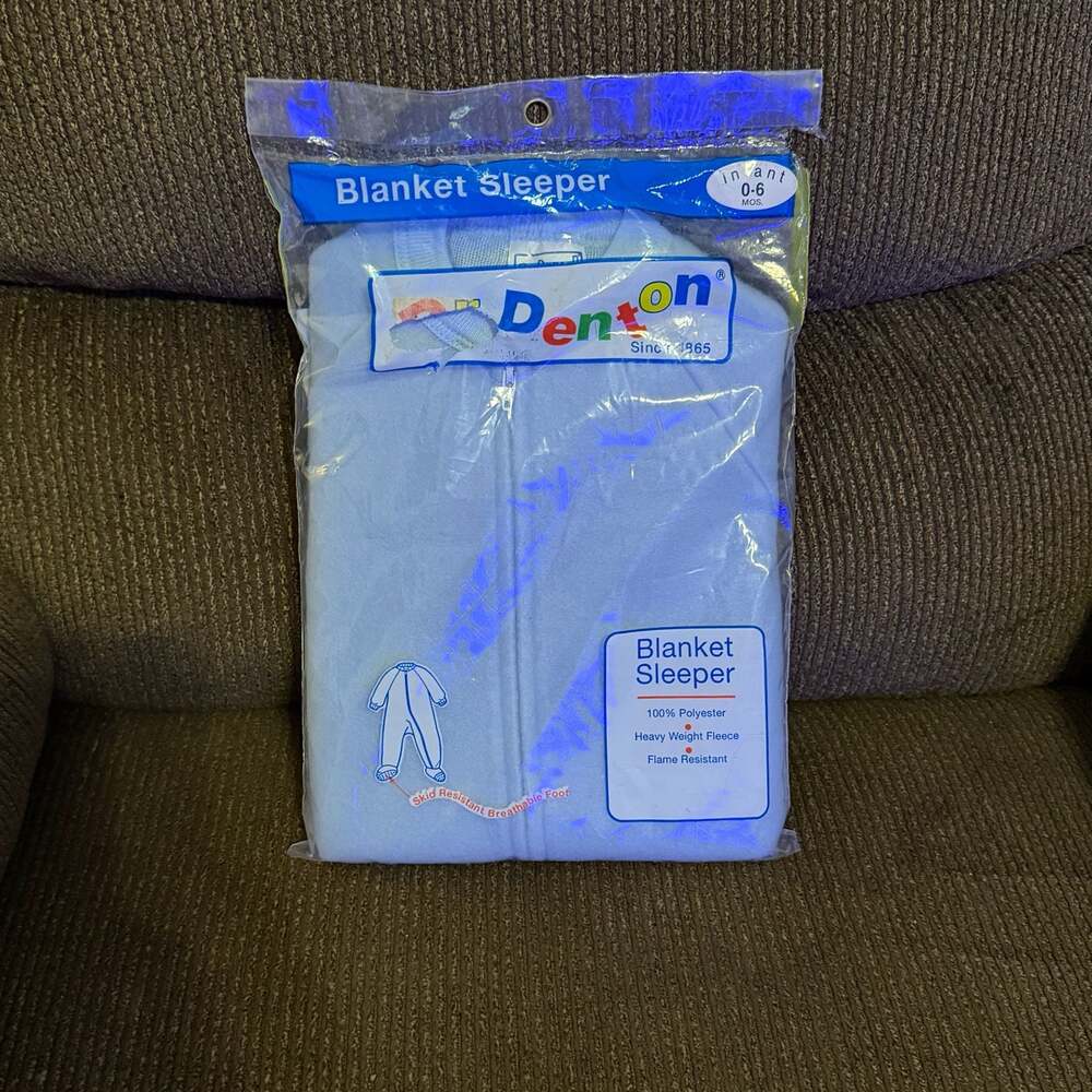 Vintage Dr. Denton Infant 0-6 Months Blue Fleece Blanket Sleeper Footed Pajamas